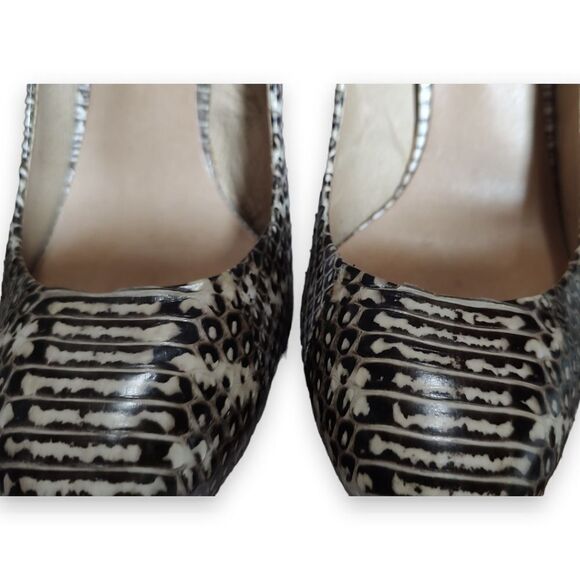 L.A.M.B. Prissy 8 M Tan Snake Print Leather Round Toe 5" Stiletto High Heels - Picture 7 of 13